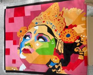 Very Large Signed Acrylic Painting On Unstretched Canvas