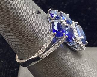 14KT WHITE GOLD SAPPHIRE & DIAMOND RING, SIZE 7 3.35cts SAPPHIRE, 0.35cts DIAMONDS, 3.5g TOTAL WEIGHT, IAS APPRAISAL $8,930.00