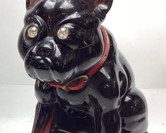  WESTMORELAND JET BLACK RUBY GLASS FRENCH BULLDOG WITH RHINESTONE EYES FIGURINE