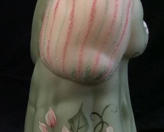 FENTON SATIN GLASS BEJEWELED LTD. SANTA CLAUSE FIGURINE, 8in, HAND PAINTED & SIGNED BY ARTIST J. POWELL #2283