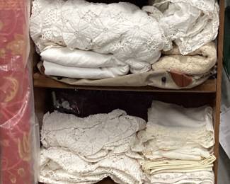 LINENS AND FABRIC LOT CROCHET BED COVERS