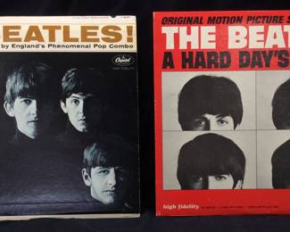 (2) VTG. VINYL BEATLES ALBUMS, MEET THE BEATLES & A HARD DAYS NIGHT