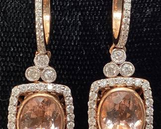  14KT ROSE & WHITE GOLD MORGANITE & DIAMOND EARRINGS, 3.54cts MORGANITE, 0.75cts DIAMONDS, 6.4g TOTAL WEIGHT, GGA APPRAISAL $10,860.00