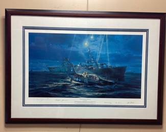 SIGNED FRAMED ROBERT TAYLOR LIMITED PRINT MISSION BEYOND DARKNESS 138/750. SIGNED BY ARTIST AND VETERANS. 40x28. No shipping pickup only