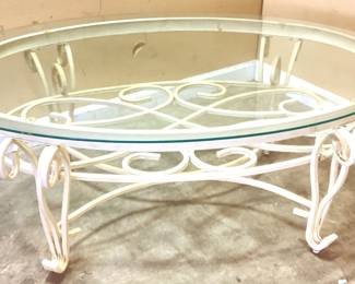 Wrought Iron Glass Coffee Table Scrolling Rod Iron With Beveled Glass Oval Top 45x30x17 No Shipping Pickup Only