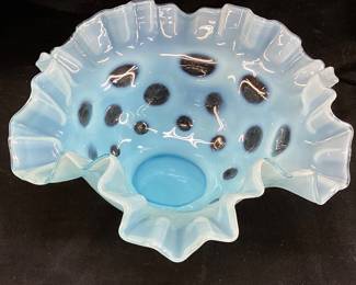 FENTON BLUE OPALESCENT COIN DOT BOWL
