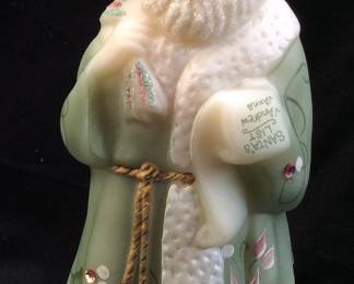 FENTON SATIN GLASS BEJEWELED LTD. SANTA CLAUSE FIGURINE, 8in, HAND PAINTED & SIGNED BY ARTIST J. POWELL #2283