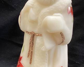 FENTON POINSETTIA GLOW SANTA CLAUS FIGURINE, HAND PAINTED BY J.POWELL, 8in H