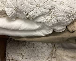 LINENS AND FABRIC LOT CROCHET BED COVERS