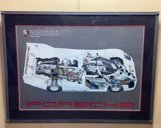 LRG. FRAMED PORSCHE 926 ART 46.5x34.5 FRAMED PICTURE PROVIDES THE PORSCHE 926 SERIES SPECIFICATIONS. NO SHIPPING PICKUP ONLY