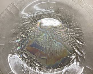 IRIDESCENT MIKASA HOLIDAY BELLS SERVING PLATTER, MALAYSIA FOSTERED SERVING PLATTER AND A MIKASA HOLIDAY CLASSIC FOOTED BON BON DISH