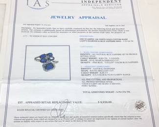 14KT WHITE GOLD SAPPHIRE & DIAMOND RING, SIZE 7 3.35cts SAPPHIRE, 0.35cts DIAMONDS, 3.5g TOTAL WEIGHT, IAS APPRAISAL $8,930.00