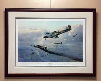 SIGNED FRAMED ROBERT TAYLOR HURRICANE FORCE 537/1250 SIGNED BY ARTIST AND VETERAN PILOTS FROM THE ERA. 41x31. No shipping pickup only