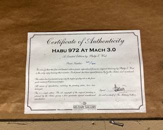 SIGNED FRAMED PHILLIP WEST LIMITED PRINT HABU 972 AT MACH 3.0 LIMITED EDITION 160/500. 34x25, NO SHIPPING PICKUP ONLY