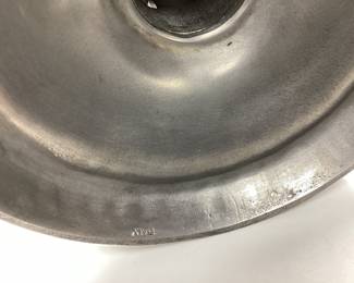 ANTIQUE DRINKING FLASK WITH HALLMARKS AND COAT OF ARMS AND A ANTIQUE HOG SCRAPER CANDLESTICK