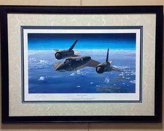 SIGNED FRAMED PHILLIP WEST LIMITED PRINT HABU 972 AT MACH 3.0 LIMITED EDITION 160/500. 34x25, NO SHIPPING PICKUP ONLY
