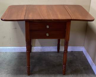 CHERRY DROP LEAF DOUBLE DRAWER SIDE TABLE NO SHIPPING PICKUP ONLY