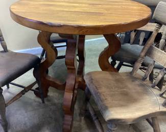 RUSTIC WOOD DINING TABLE WITH VTG. WOOD CHAIRS NO SHIPPING PICK UP ONLY