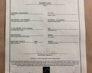 1998 ORIGINAL SERIGRAPH BY DAVID UHL SIGNED #299/300 CHANGE IN THE WEATHER, HARLEY DAVIDSON MOTORCYLES, 51in by 40in FRAMED WITH COA NO SHIPPING PICKUP ONLY