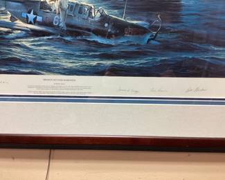 SIGNED FRAMED ROBERT TAYLOR LIMITED PRINT MISSION BEYOND DARKNESS 138/750. SIGNED BY ARTIST AND VETERANS. 40x28. No shipping pickup only