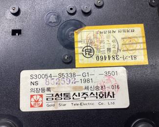  MOTHER OF PEARL INLAY BLACK LACQUER KOREAN GOLDSTAR TELE-ELECTRIC ROTARY PHONE AND A ROTARY CANDLESTICK PHONE