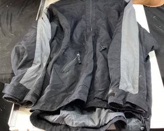 (3) ASSORTED JACKETS, NEW BOOHOO MAN BORG LINED DOUBLE BREASTED TAN OVERCOAT SIZE L, ALL IN MOTION MENS SHERPA IN BLUE SIZE XXL, GAP QUARTER ZIP SIZE L