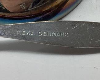 4 MEKA DENMARK MINI SILVER PLATE ENAMAL BOWLS WITH SPOONS