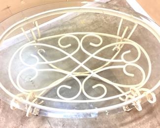 Wrought Iron Glass Coffee Table Scrolling Rod Iron With Beveled Glass Oval Top 45x30x17 No Shipping Pickup Only