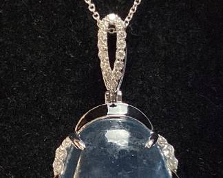 14KT WHITE GOLD AQUAMARINE & DIAMOND PENDANT, 18in L CHAIN, 24.22ct AQUAMARINE, 0.30cts DIAMONDS, 8.4g TOTAL WEIGHT, IAS APPRAISAL $8,940.00