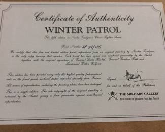 WW2 MILITARY PRINT BY NICOLAS TRUDGIANS ARTIST PROOF WINTER PATROL #84/125 WITH COA, SIGNED BY GENERAL DIETER HRABEK, GENERAL GUNTHER RALL, LIEUTENANT WALTER WOLFRUM, 41in by 29in NO SHIPPING PICKUP ONLY