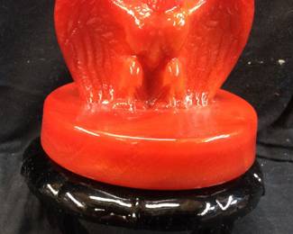 1976 FENTON BICENTENNIAL EAGLE PATRIOTIC RED SLAG GLASS FIGURINE WITH CAST BLACK STAND