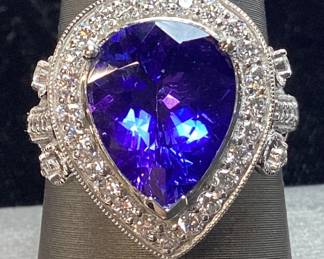  PLATINUM TANZANITE & DIAMOND RING, SIZE 8, 4.78ct TANZANITE, 0.70cts DIAMONDS, 10g TOTAL WEIGHT, AIGL APPRAISAL $23,676.00