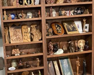CHOICE OF SHELF LOT ASSORTED MOTHER & DAUGHTER ARTWORK, WOOD SCULPTURES, WOOD STATUES, WALL ART, CONCRETE, CHALKWARE FROM MANY DIFFERENT COUNTRIES