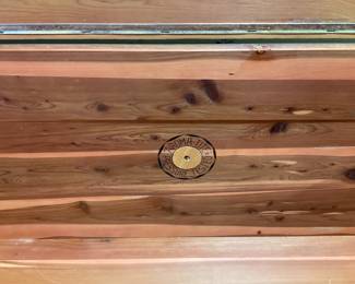 1951 LANE COMPANY AROMA TITE CEDAR CHEST COLONIAL LOWBOY MODEL WITH ORIGINAL WARRANTY PAPERWORK. HAS DAMAGE TO FEET. NO SHIPPING PICKUP ONLY