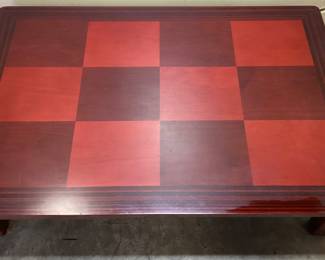 ORIENTAL LOW PROFILE CHECKERED TOP TABLE THIS TABLE FEATURES FOLDING LEGS FOR EASY STORAGE. IMPRINTED ORIENTAL DESIGN AND CHECKERED TOP. 48x32x14 NO SHIPPING PICKUP ONLY