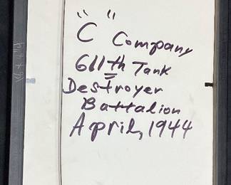 FRAMED WW2 1944 611th TANK DESTROYER BATTALION ARMY PHOTO, C COMPANY, APRIL 1944