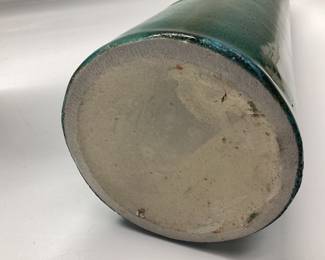 VTG. DRIP GLAZE GREEN POTTERY VASE 18 INCHES TALL AND BLUE AND GREEN GLAZE FLAMBÃ‰ POTTERY VASE 7 INCHES TALL