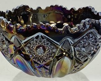 L.E. SMITH QUINTEC BLUE CARNIVAL ICE BOWL, 8.5in W