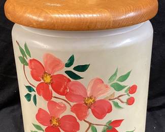 HAND PAINTED DOGWOOD FLOWER COOKIE JAR, 10in H
