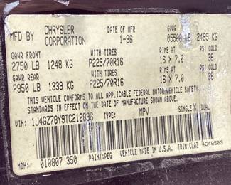 1996 Jeep Grand Cherokee VIN: 1J4GZ78Y9TC212836 Miles: 182443 Engine: 5.2 Color: BURGUNDY 1996 Jeep Grand Cherokee 5.2 Liter 4x4. Mileage 182,443 Power Accessories, Reese Hitch, Wired For Trailer. Has Signs Of Wear And Repair To Interior And Fading Paint Due To Age. Clean Title