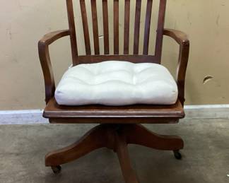 NORTH CAROLINA MADE WOODEN ROLLING DESK CHAIR MANUFACTURED IN SILER CITY. DURABLE WOODEN CONSTRUCTION. NO SHIPPING PICKUP ONLY