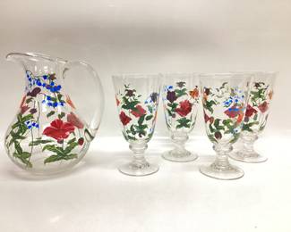 ONEIDA CRIMSON BLOOM PITCHER AND GOBLETS ONEIDA CRIMSON BLOOM PITCHER AND GOBLETS