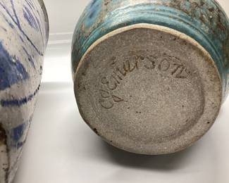 BLUE AND GREEN GLAZE PITCHER SIGNED C.J EMERSON AND SALT GLAZED VASE SIGNED PROCTOR BEAUTIFUL POTTERY LOT