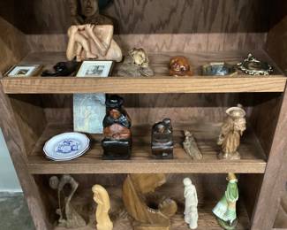 CHOICE OF SHELF LOT ASSORTED MOTHER & DAUGHTER ARTWORK, WOOD SCULPTURES, WOOD STATUES, WALL ART, CONCRETE, CHALKWARE FROM MANY DIFFERENT COUNTRIES