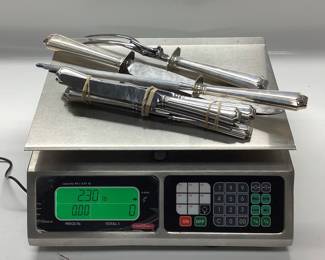 107pc STERLING GORHAM FAIRFAX PATTERN FLATWARE SET THIS LOT FEATURES GORHAMS ART DECO FAIRFAX PATTERN ON FINE STERLING SILVER FLATWARE. A CLASSIC INVESTMENT FOR ANY HOME AND CONTRIBUTES TO GENERATIONAL WEALTH. WEIGHTS ARE AS FOLLOWS. SOLID STERLING FLATWARE 3211.43 GRAMS, 7.08 lbs. FLATWARE W/ STERLING HANDLES 1043.26 GRAMS, 2.3 lbs. TOTAL COMBINED WEIGHT 4254.7 GRAMS, 9.38 lbs.