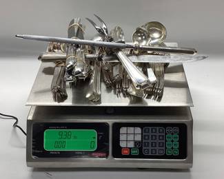 107pc STERLING GORHAM FAIRFAX PATTERN FLATWARE SET THIS LOT FEATURES GORHAMS ART DECO FAIRFAX PATTERN ON FINE STERLING SILVER FLATWARE. A CLASSIC INVESTMENT FOR ANY HOME AND CONTRIBUTES TO GENERATIONAL WEALTH. WEIGHTS ARE AS FOLLOWS. SOLID STERLING FLATWARE 3211.43 GRAMS, 7.08 lbs. FLATWARE W/ STERLING HANDLES 1043.26 GRAMS, 2.3 lbs. TOTAL COMBINED WEIGHT 4254.7 GRAMS, 9.38 lbs.