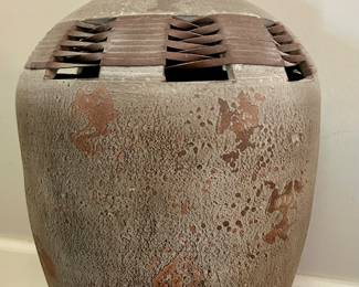 Large Rustic Decorative Floor Urn with Wood Lid