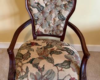 Upholstered Arm Chair (tufted back, bird fabric)