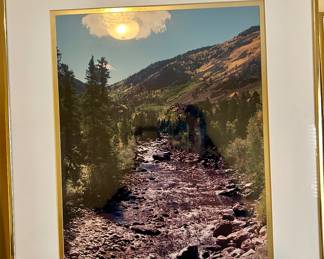 Framed Sheep Landscape Photograph (Stone Wall Scene)
