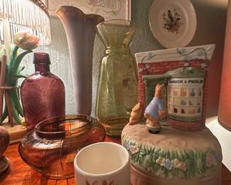 Bunnykins, vases, framed colored pencil drawing